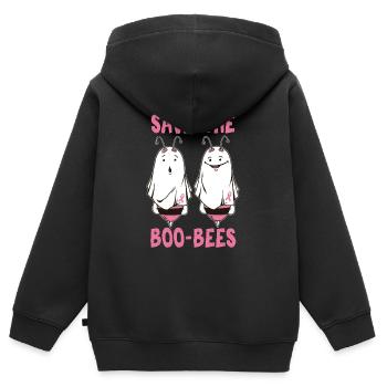 Speichern Sie das niedliche Brustkrebs-Bewusstseins-Geschenk der Boobees - Kinder Premium Organic Zip Hoodie - Schwarz - Hinten - AI Model Kid Male (0cm)
