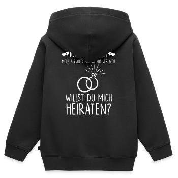Ich Liebe Dich Heiratsantrag Hochzeit Antrag - Kinder Premium Organic Zip Hoodie - Schwarz - Hinten - AI Model Kid Male (0cm)