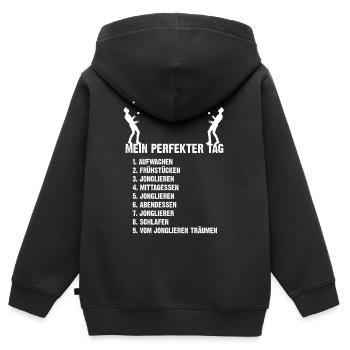 Jongleur Tagesablauf - Kinder Premium Organic Zip Hoodie - Schwarz - Hinten - AI Model Kid Male (0cm)