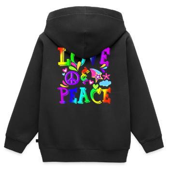 Hippie Love Peace Flower Power Friedensbewegung - Kinder Premium Organic Zip Hoodie - Schwarz - Hinten - AI Model Kid Male (0cm)