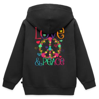 Hippie Love Peace Flower Power Friedensbewegung - Kinder Premium Organic Zip Hoodie - Schwarz - Hinten - AI Model Kid Male (0cm)