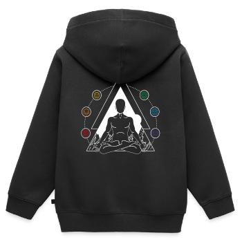 Yoga Chakra Spiritual Meditation 7 chakras - Sweat Premium à capuche zippé enfant bio - noir - Dos - AI Model Kid Male (0cm)