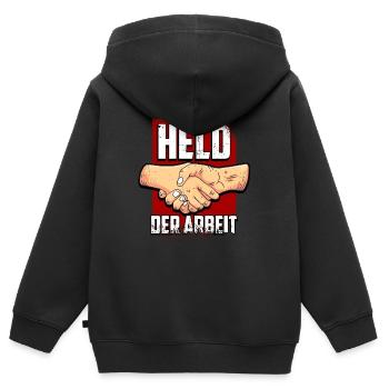 DDR Held der Arbeit Geschenkidee - Kinder Premium Organic Zip Hoodie - Schwarz - Hinten - AI Model Kid Male (0cm)