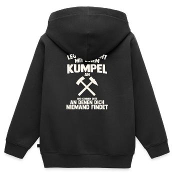 Leg dich nicht mit einem Kumpel an Bergbau - Kinder Premium Organic Zip Hoodie - Schwarz - Hinten - AI Model Kid Male (0cm)