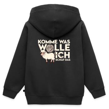 Komme was wolle ich Schaf das Schaf Wolle Design - Kinder Premium Organic Zip Hoodie - Schwarz - Hinten - AI Model Kid Male (0cm)