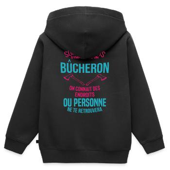 Bucheron Shirt • la hache • Veste Bucheron - Sweat Premium à capuche zippé enfant bio - noir - Dos - AI Model Kid Male (0cm)