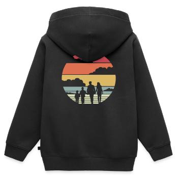 Cadeau rétro cohésion familiale - Sweat Premium à capuche zippé enfant bio - noir - Dos - AI Model Kid Male (0cm)