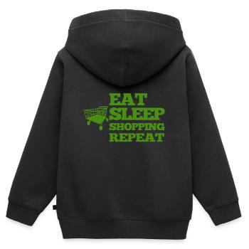 Einkaufen - Essen - Schlafen - Nochmal - Kinder Premium Organic Zip Hoodie - Schwarz - Hinten - AI Model Kid Male (0cm)