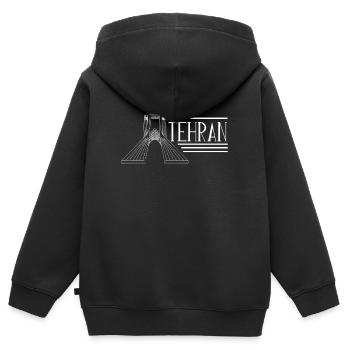 Visite d'une ville - pays - ville du monde Téhéran - Sweat Premium à capuche zippé enfant bio - noir - Dos - AI Model Kid Male (0cm)