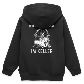 Ich bin dann mal im Keller Schlagzeug - Kinder Premium Organic Zip Hoodie - Schwarz - Hinten - AI Model Kid Male (0cm)
