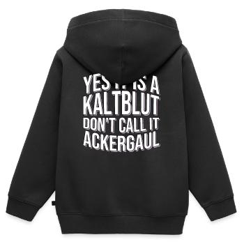 Pferd Spruch Kaltblüter - Kinder Premium Organic Zip Hoodie - Schwarz - Hinten - AI Model Kid Male (0cm)