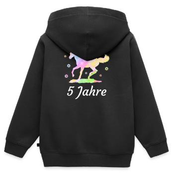 Geburtstag 5 Jahre Pferd Reiterin Mädchen Geschenk - Kinder Premium Organic Zip Hoodie - Schwarz - Hinten - AI Model Kid Male (0cm)