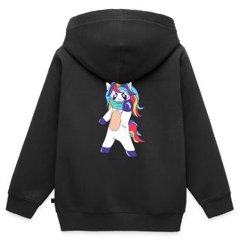 Licorne à distance sociale - Sweat Premium à capuche zippé enfant bio - noir - Dos - AI Model Kid Male (0cm)