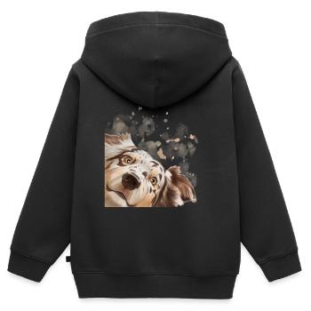 Chien Curieux Australian Shepherd chien - Sweat Premium à capuche zippé enfant bio - noir - Dos - AI Model Kid Male (0cm)