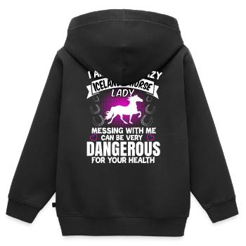 Cadeau Isi rôti de chevaux islandais - Sweat Premium à capuche zippé enfant bio - noir - Dos - AI Model Kid Male (0cm)