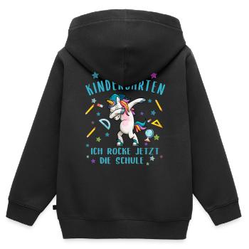 Écolier bye bye maternelle tamponner licorne - Sweat Premium à capuche zippé enfant bio - noir - Dos - AI Model Kid Male (0cm)