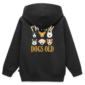 6.Anniversaire Chien Six chiots enfants plaisir cadeau - Sweat Premium à capuche zippé enfant bio - noir - Dos - AI Model Kid Male (0cm)
