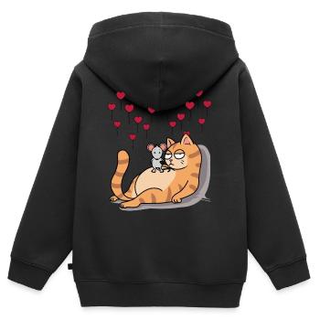 Katze Maus Freund Liebe Partnerschaft Romantik - Kinder Premium Organic Zip Hoodie - Schwarz - Hinten - AI Model Kid Male (0cm)