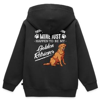 Golden Retriever - Tout le monde a une dépendance - Sweat Premium à capuche zippé enfant bio - noir - Dos - AI Model Kid Male (0cm)