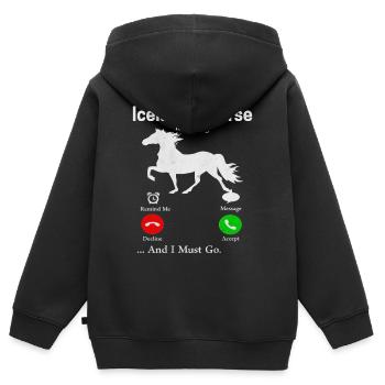Cadeau Isi rôti de chevaux islandais - Sweat Premium à capuche zippé enfant bio - noir - Dos - AI Model Kid Male (0cm)