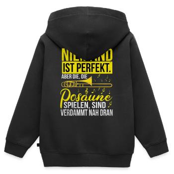 Posaune - Kinder Premium Organic Zip Hoodie - Schwarz - Hinten - AI Model Kid Male (0cm)