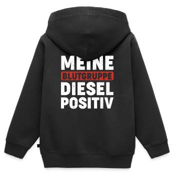 MEINE BLUTGRUPPE DIESEL POSITIV - Kinder Premium Organic Zip Hoodie - Schwarz - Hinten - AI Model Kid Male (0cm)