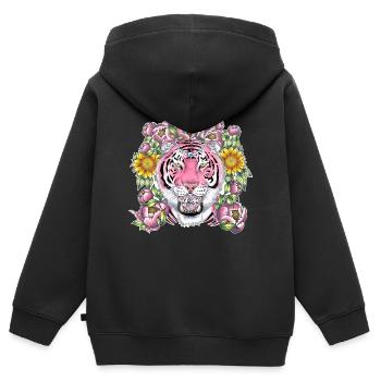 Pinker Tiger Diamant Prinzessin Blumen Tiger Katze - Kinder Premium Organic Zip Hoodie - Schwarz - Hinten - AI Model Kid Male (0cm)