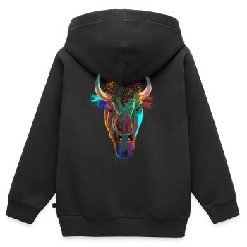 Splash Bison - Sweat Premium à capuche zippé enfant bio - noir - Dos - AI Model Kid Male (0cm)