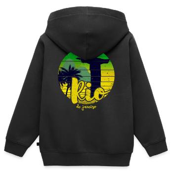 Rio de Janeiro rétro - Sweat Premium à capuche zippé enfant bio - noir - Dos - AI Model Kid Male (0cm)