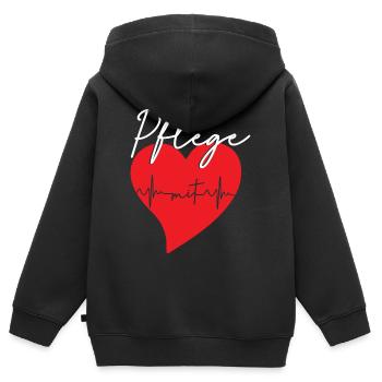 Pflege - Kinder Premium Organic Zip Hoodie - Schwarz - Hinten - AI Model Kid Male (0cm)