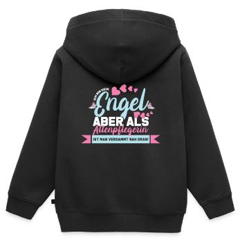 Ich bin kein Engel aber als Altenpflegerin ist man - Kinder Premium Organic Zip Hoodie - Schwarz - Hinten - AI Model Kid Male (0cm)