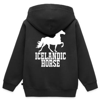 Islandpferd - Kinder Premium Organic Zip Hoodie - Schwarz - Hinten - AI Model Kid Male (0cm)