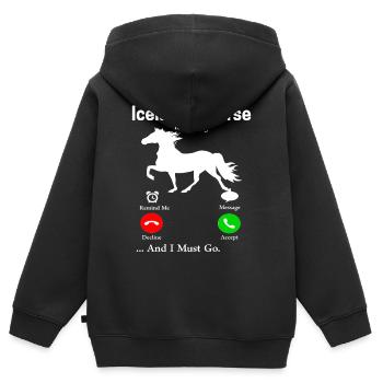 Cheval islandais Tölt Islande saga Isi cadeau Islandais - Sweat Premium à capuche zippé enfant bio - noir - Dos - AI Model Kid Male (0cm)
