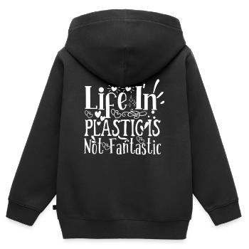 Plastik Umweltschutz - Kinder Premium Organic Zip Hoodie - Schwarz - Hinten - AI Model Kid Male (0cm)