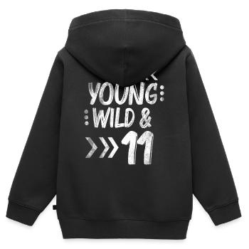 Anniversaire onze ans 11 anniversaire cadeau enfants - Sweat Premium à capuche zippé enfant bio - noir - Dos - AI Model Kid Male (0cm)