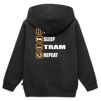 Tram Eat Sleep Repeat - Sweat Premium à capuche zippé enfant bio - noir - Dos - AI Model Kid Male (0cm)