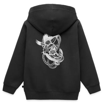 Corbeau Thor Odin Hugin et Munin symbole oeil - Sweat Premium à capuche zippé enfant bio - noir - Dos - AI Model Kid Male (0cm)
