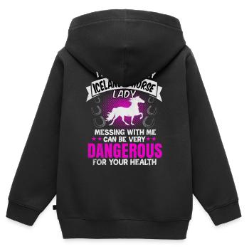 Islandpferd - Kinder Premium Organic Zip Hoodie - Schwarz - Hinten - AI Model Kid Male (0cm)