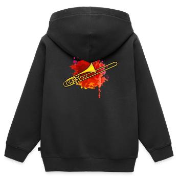 Posaune Instrument Blaskapelle Posaunist Geschenk - Kinder Premium Organic Zip Hoodie - Schwarz - Hinten - AI Model Kid Male (0cm)