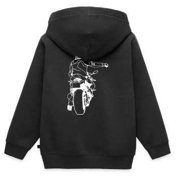 Moto vélo moteur scooter feu chaise machine course - Sweat Premium à capuche zippé enfant bio - noir - Dos - AI Model Kid Male (0cm)