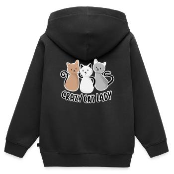 Crazy Cat Lady - Sweat Premium à capuche zippé enfant bio - noir - Dos - AI Model Kid Male (0cm)