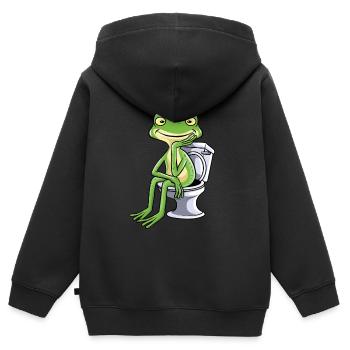 Frosch Klo Kacken Toilette - Kinder Premium Organic Zip Hoodie - Schwarz - Hinten - AI Model Kid Male (0cm)