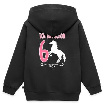 Pferde Geburtstagsshirt 6 Jahre Mädchen - Kinder Premium Organic Zip Hoodie - Schwarz - Hinten - AI Model Kid Male (0cm)