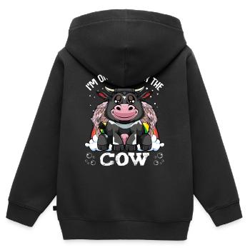 Kuh- I'm Only Here For The Cow - Kuh Retro Style - Kinder Premium Organic Zip Hoodie - Schwarz - Hinten - AI Model Kid Male (0cm)