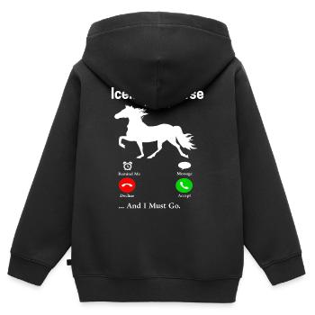 Islandpferd - Kinder Premium Organic Zip Hoodie - Schwarz - Hinten - AI Model Kid Male (0cm)