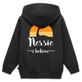 Monstre du Loch Ness - Nessie - Vintage - Sweat Premium à capuche zippé enfant bio - noir - Dos - AI Model Kid Male (0cm)
