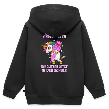 School Enrolment Schoolchild Bye Bye Kindergarten Unicorn - Kids Premium Organic Zip-up Hoodie - black - Back - AI Model Kid Male (0cm)