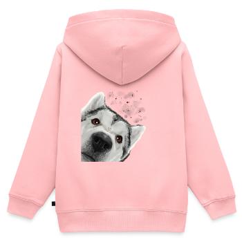 Curieux Alaskan Malamute chien - Sweat Premium à capuche zippé enfant bio - rose - Dos - AI Model Kid Female (0cm)
