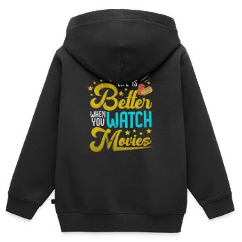 Filme Kino - Kinder Premium Organic Zip Hoodie - Schwarz - Hinten - AI Model Kid Male (0cm)