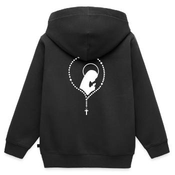 Motif d'église catholique avec nonne et chapelet - Sweat Premium à capuche zippé enfant bio - noir - Dos - AI Model Kid Male (0cm)